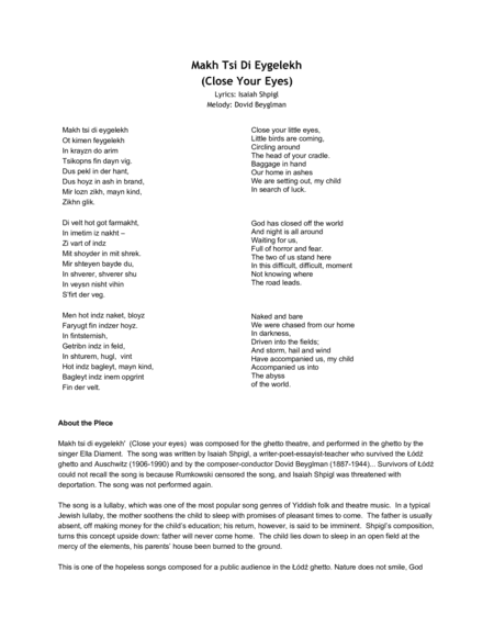 Makh Tsi Di Eygelekh (close your eyes) (arr. Blue Sustain Music)