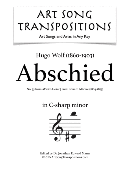 WOLF: Abschied (transposed to C-sharp minor) (arr. ArtSongTranspositions.com)