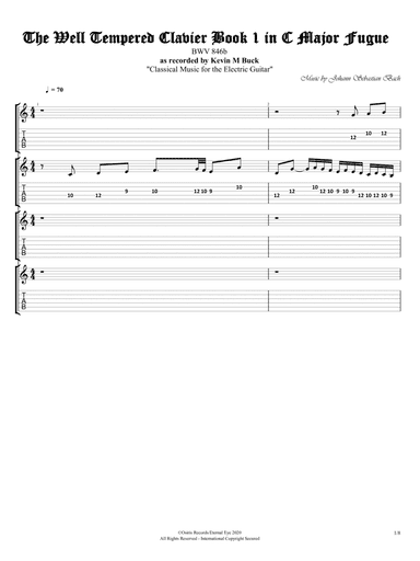 The Well-Tempered Clavier, Book I: Fugue No. 1 in C Major, BWV 846 (Arr. for Electric Guitar by Kevi (arr. Buck)