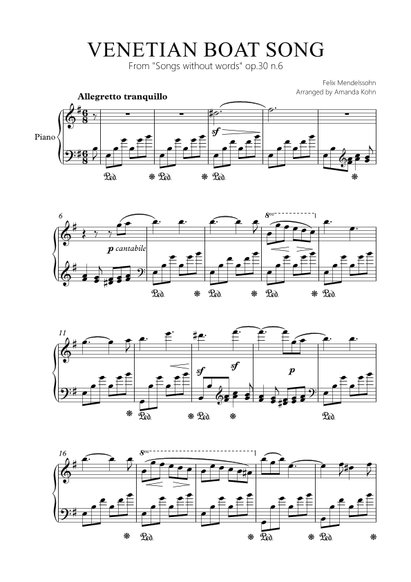 Venetian Boat song  op.30 n.6 (Em) (arr. Amanda Kohn)
