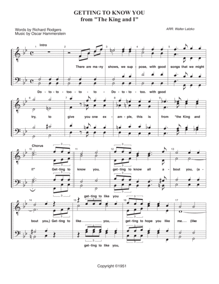 Getting To Know You (arr. Walter Latzko)