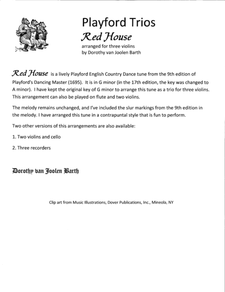Playford Trios: Red House (3 Violins) (arr. Dorothy van Joolen Barth)