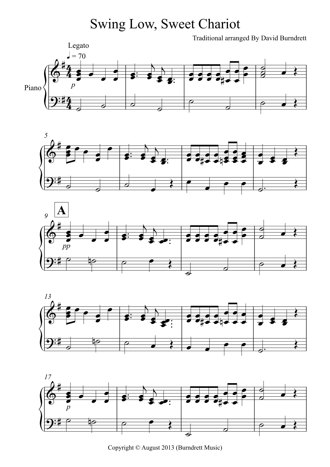 Swing Low, Sweet Chariot for Piano Solo (arr. David Burndrett)