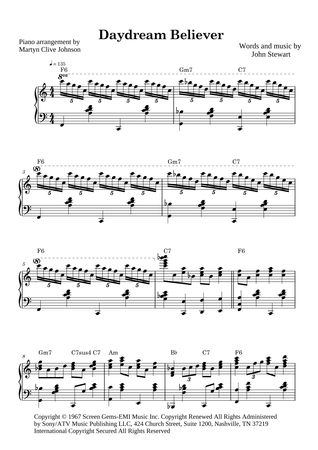 Daydream Believer (arr. Martyn Clive Johnson (aka Martycli Piano Guy))