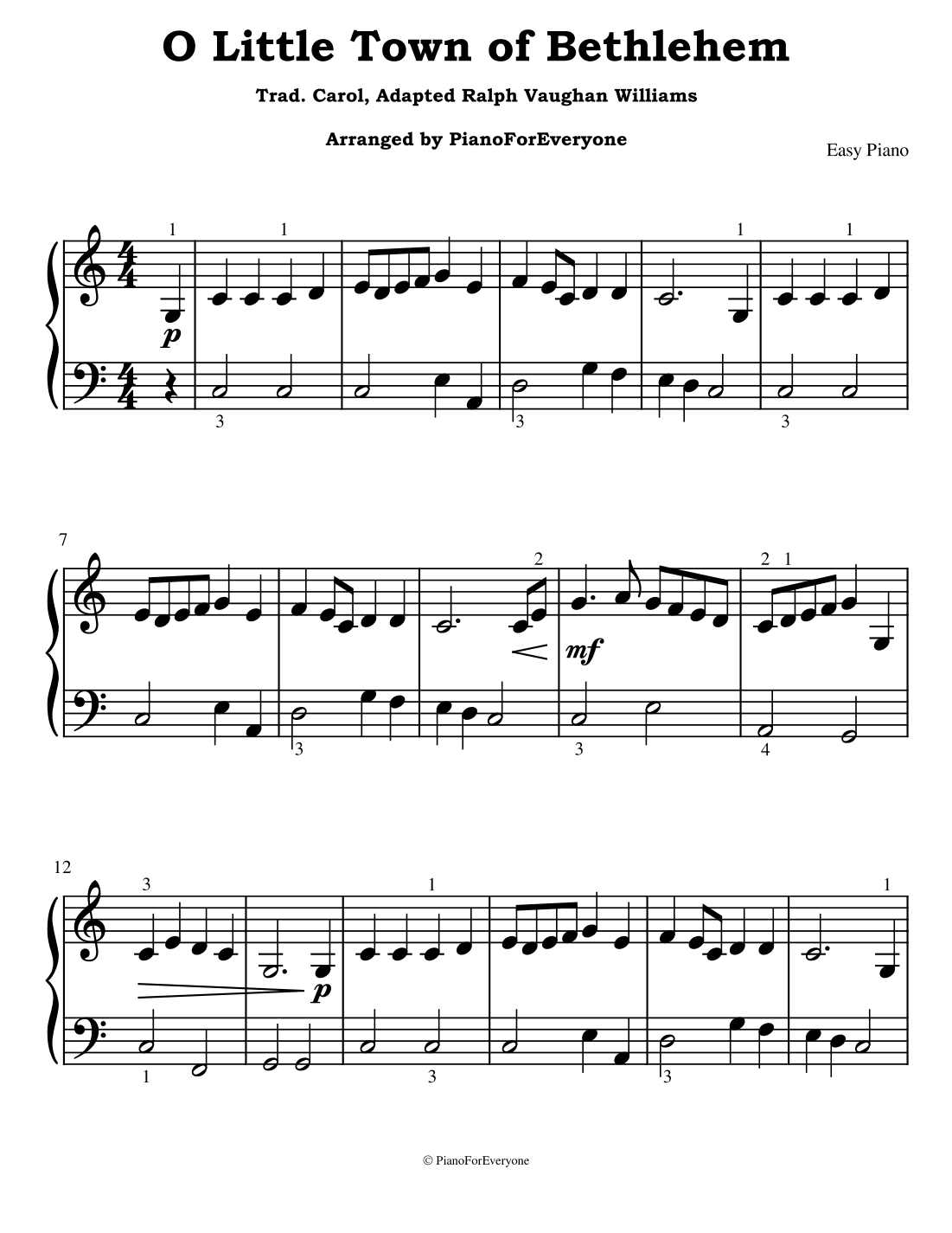 O Little Town of Bethlehem (Easy Piano) (arr. PianoForEveryone)