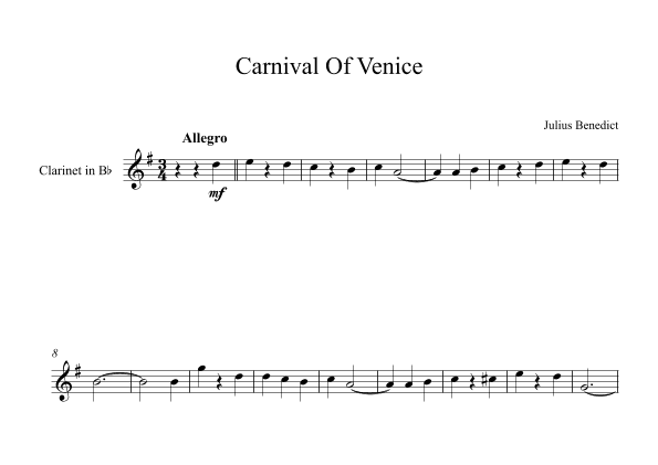 Carnival Of Venice - Julius Benedict (Clarinet) (arr. Digital Book Music)