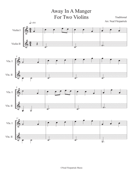 Away In A Manger For Two Violins (arr. Neal Fitzpatrick)
