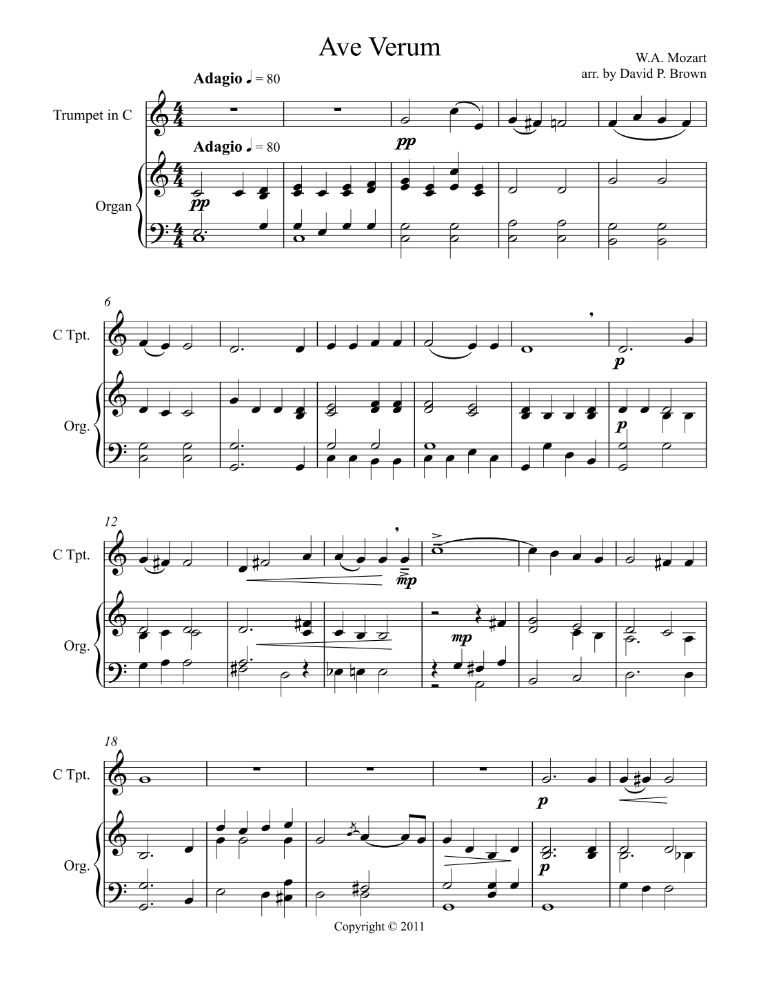 Ave Verum for Solo Trumpet and Organ (arr. David Brown)