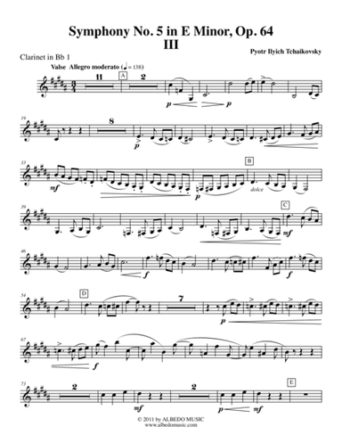 ?Tchaikovsky? Symphony No. 5, Movement III - Clarinet in Bb 1 (Transposed Part), Op. 64 (arr. Doug Clyde)