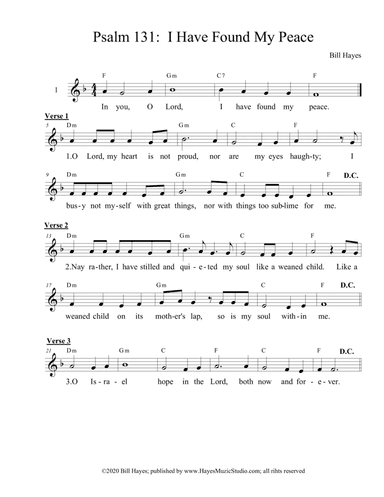 Psalm 131:  I Have Found My Peace - leadsheet