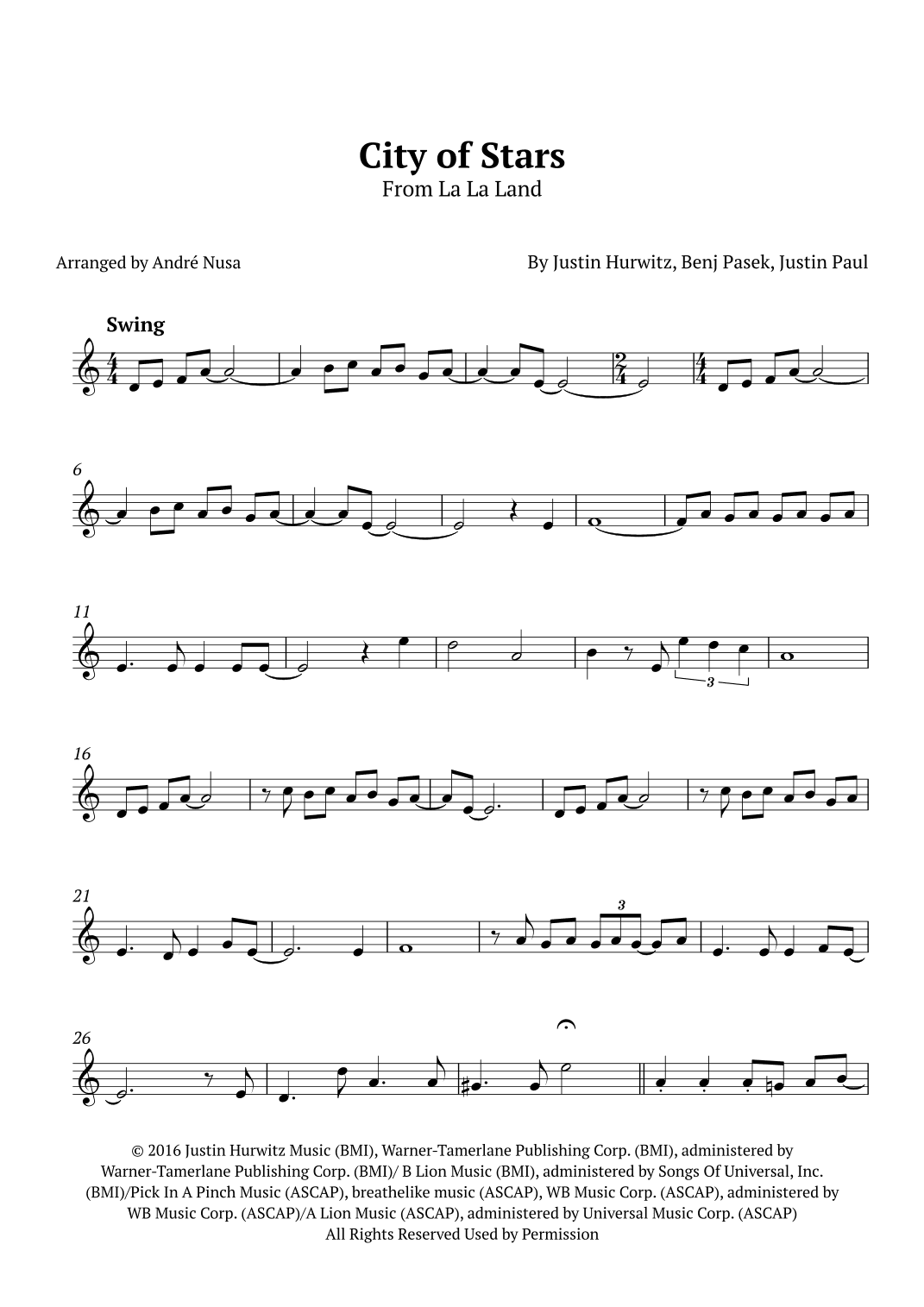 City Of Stars (arr. André Nusa)