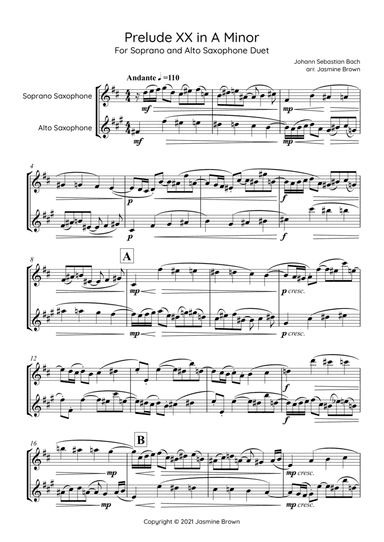 Prelude XX in A Minor - Soprano and Alto Saxophone Duet (arr. Jasmine Brown)