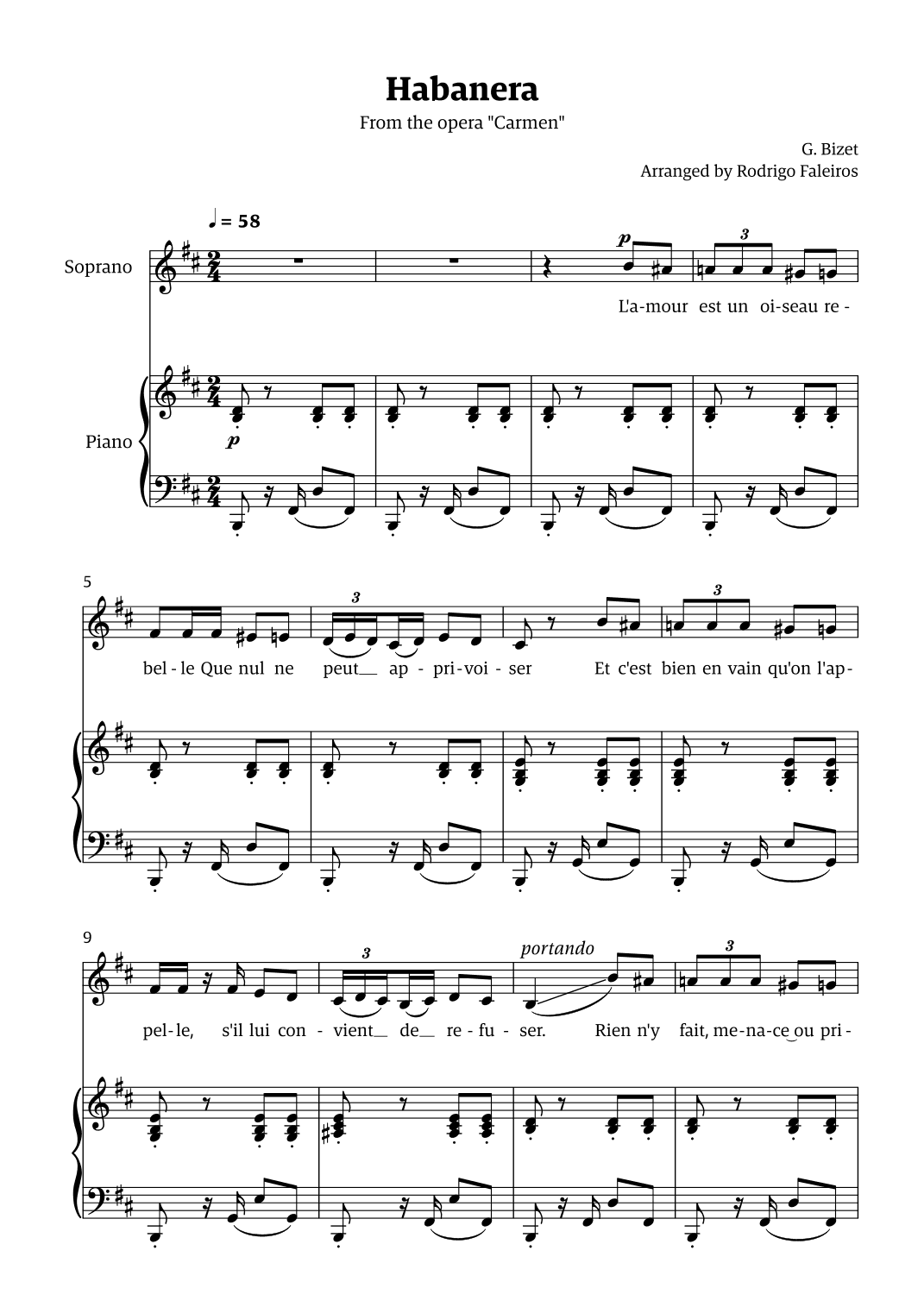 Habanera (for soprano - B minor/major) (arr. Rodrigo Faleiros)