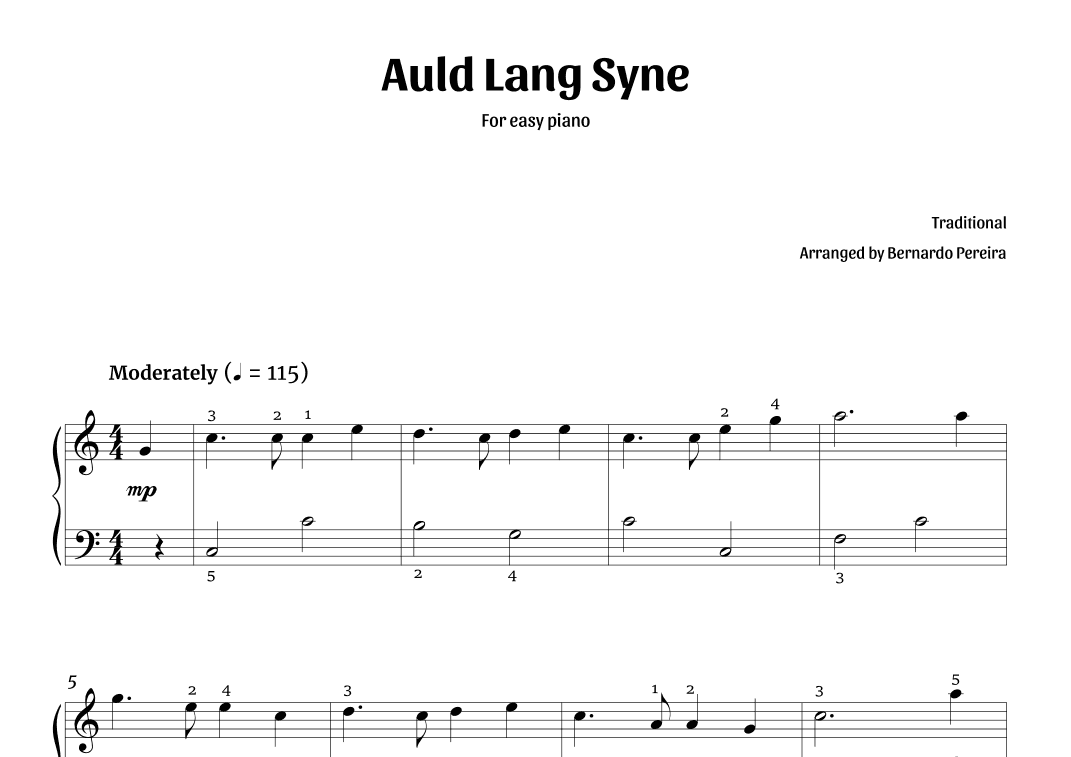 Auld Lang Syne (easy piano – C major) (arr. Bernardo Pereira)