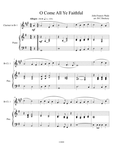 O Come All Ye Faithful (clarinet solo) with optional piano accompaniment (arr. B C Dockery)