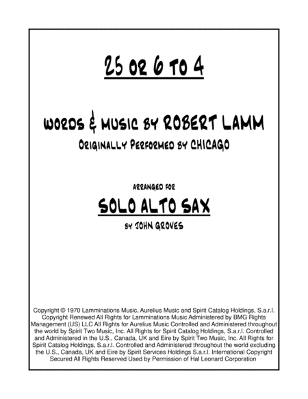 25 Or 6 To 4 (arr. John Groves)