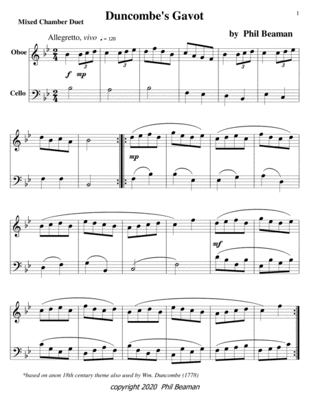 Duncombe's Gavot-mixed Chamber Duet 17-oboe/cello