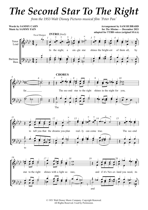 The Second Star To The Right (arr. Sam Hubbard)