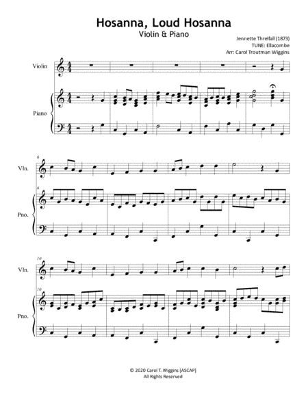 Hosanna, Loud Hosanna (Ellacombe) Violin & Piano (arr. Carol Troutman Wiggins)
