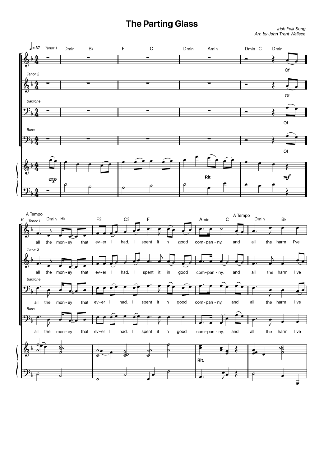 The Parting Glass (arr. John Trent Wallace)
