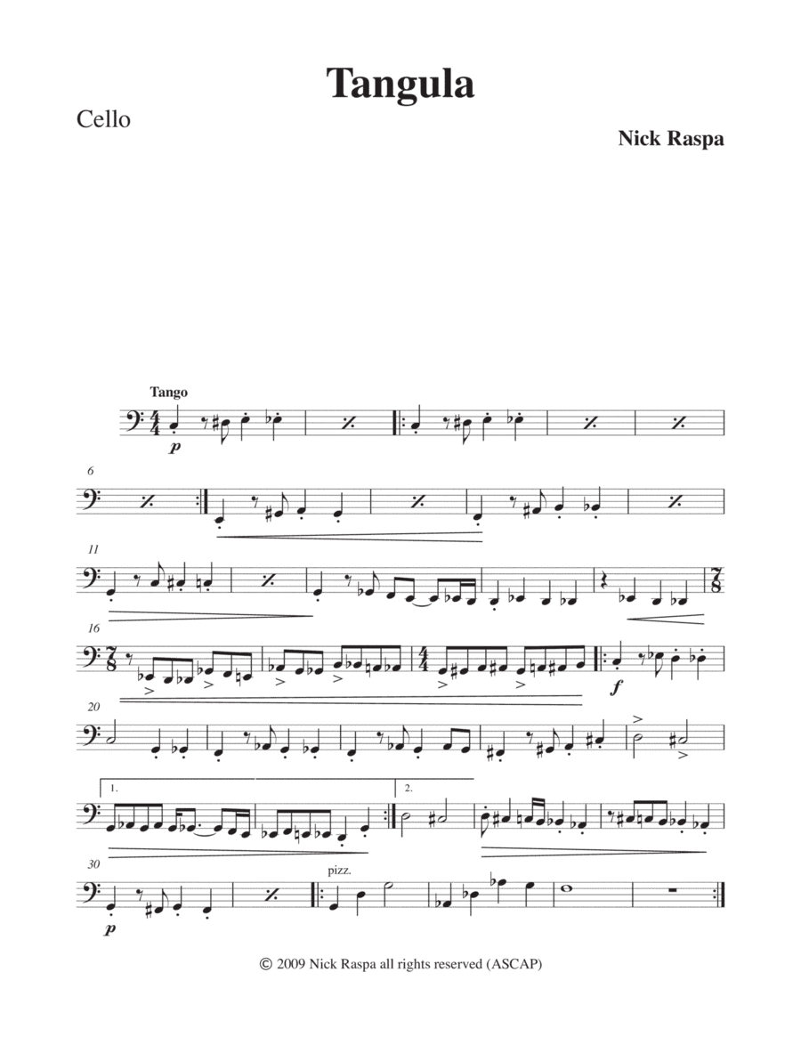 Tangula from Three Dances for Halloween - Cello part