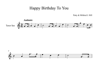 Happy Birthday To You - Patty & Mildred J. Hill (Tenor Sax) (arr. Digital Book Music)