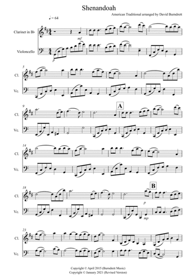 Shenandoah for Clarinet and Cello (arr. David Burndrett)