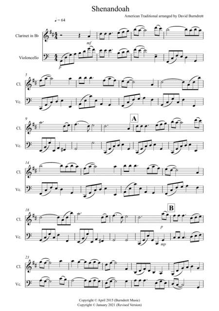Shenandoah for Clarinet and Cello (arr. David Burndrett)