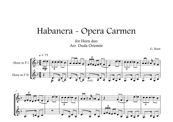 Carmen HABANERA - Bizet ( Horn DUO) Student (arr. Duda Oriontte)