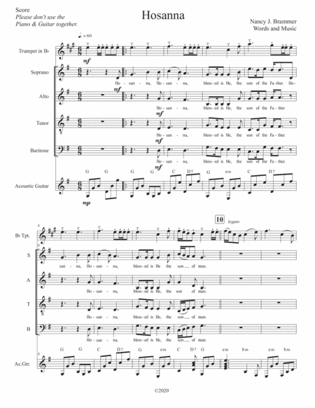 Hosanna for SATB, Guitar and Trumpet