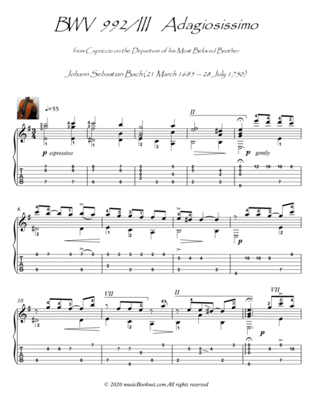 Bach for Guitar BWV 992 Adagiosissimo (arr. PianoSheetNow)