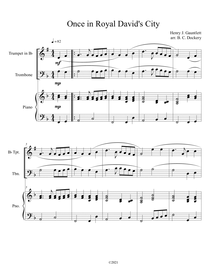 Once in Royal David's City (Trumpet and Trombone Duet with Piano Accompaniment) (arr. B. C. Dockery)