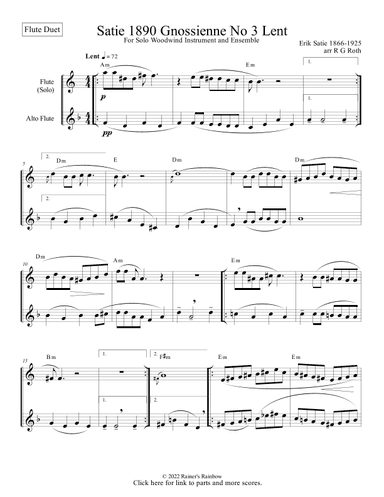 Satie Gnossienne No 3 for Flute Duet With Chords (arr. R G Roth)