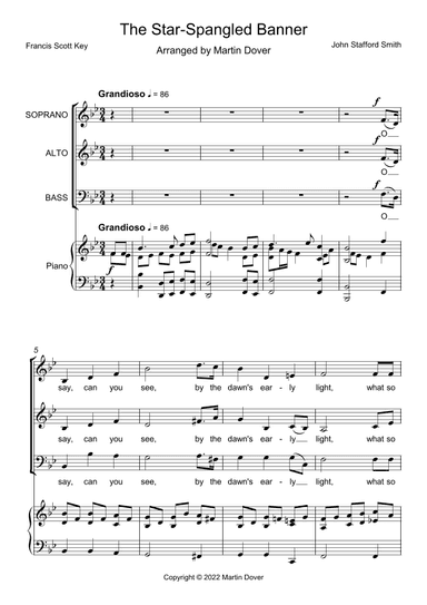 The Star-Spangled Banner - 3 part choir SAB - Mixed Voices (arr. Martin Dover)