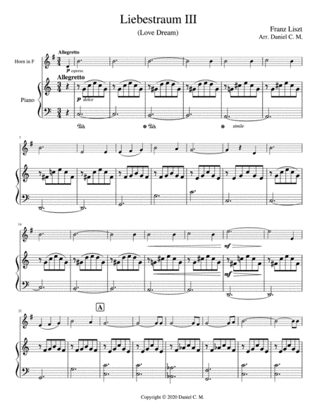 Liebestraum for horn and piano (easy) (arr. Daniel C. M.)