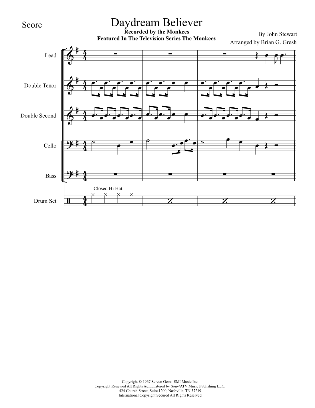 Daydream Believer (arr. Brian G Gresh)