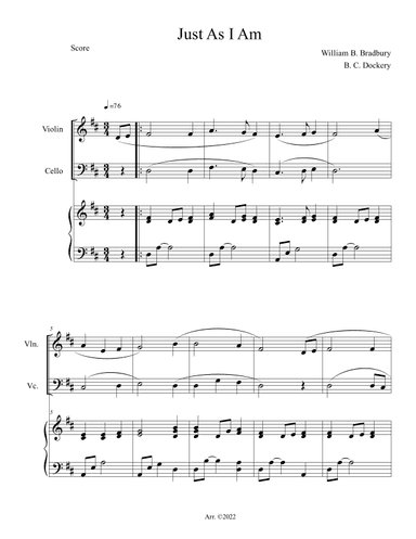 Just As I Am (Violin and Cello Duet with Piano) (arr. B. C. Dockery)