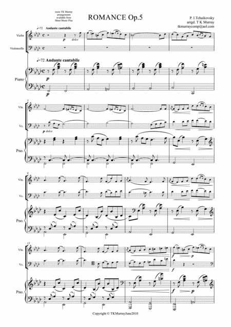 Tchaikovsky - Romance Op.5 - Piano Trio Violin Cello Piano (arr. Tim TK Murray)
