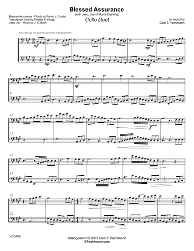 BLESSED ASSURANCE/JESU JOY - Cello Duet (unaccompanied) (arr. Glen Poehlmann)