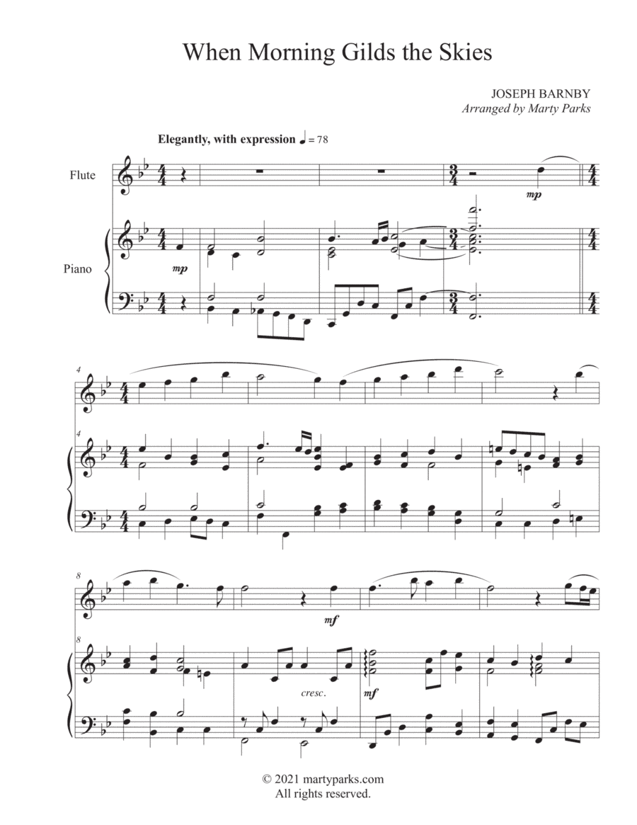 When Morning Gilds the Skies (Flute-Piano) (arr. Marty Parks)