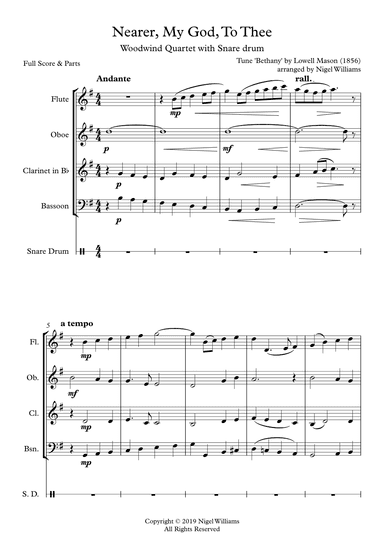 Nearer, My God, To Thee, for Wind Quartet with Snare Drum (arr. Nigel Williams)
