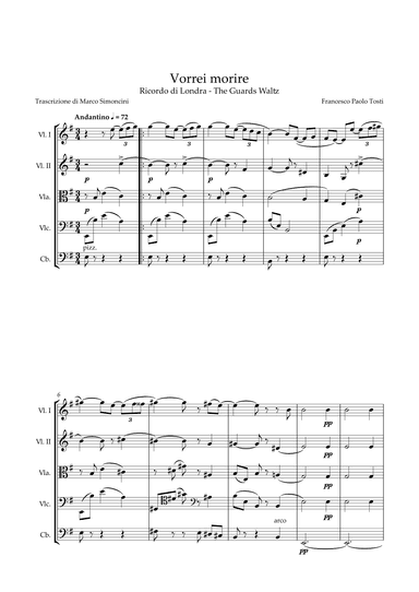Vorrei morire - High Voice and String Quintet - Full Score and Parts Set (arr. Marco Simoncini)