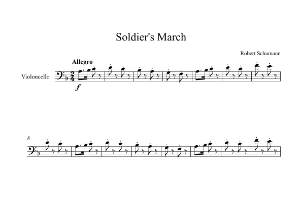 Soldier's March - Robert Schumann (Cello) (arr. Digital Book Music)
