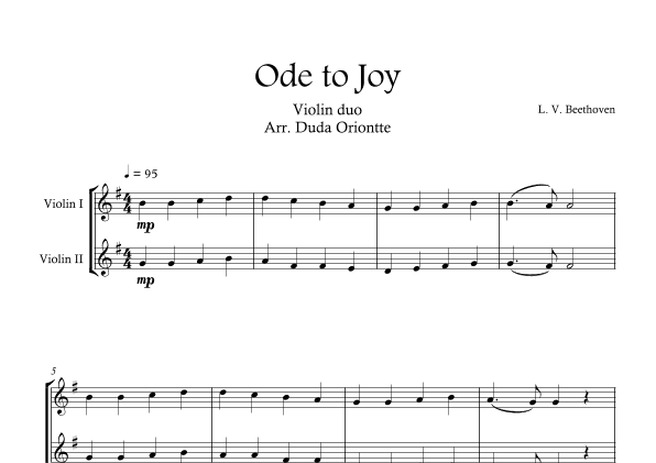 Ode the Joy ( Violin Duo - Beethoven Symphony No. 9 ) BEGINNER (arr. Duda Oriontte)