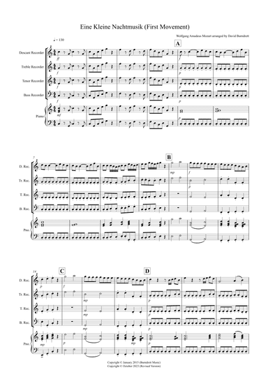 Eine Kleine Nachtmusik (1st movement) for Recorder Quartet (arr. David Burndrett)