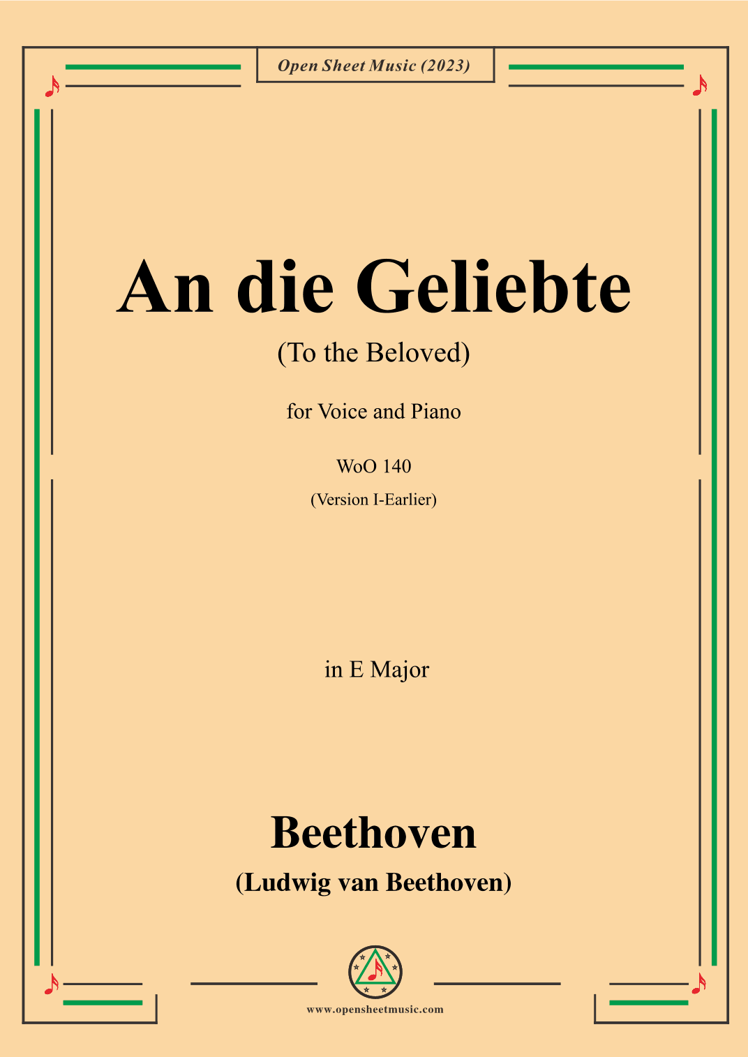Beethoven-An die Geliebte(To the Beloved),in E Major (arr. OSM Press)