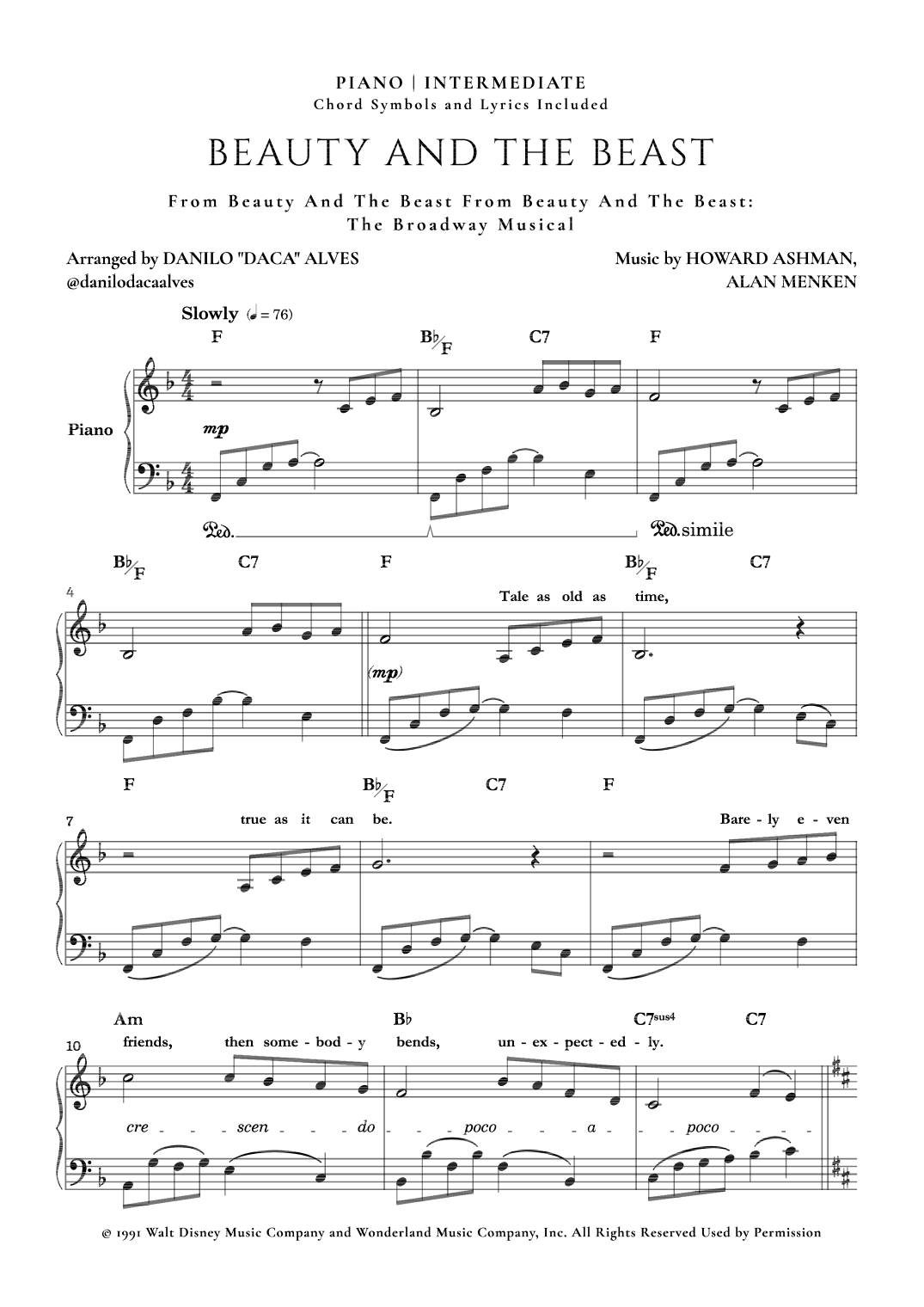 Beauty And The Beast (arr. Danilo "Daca" Alves)