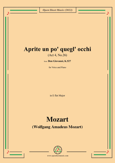 Mozart-Aprite un po' quegl' occhi(Those eyes at least now open),Act 4, No.26,in E flat Major,for Voi (arr. Open Cloud)