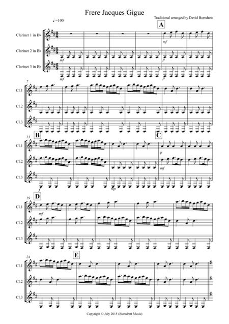 Frere Jacques Gigue for Clarinet Trio (arr. David Burndrett)