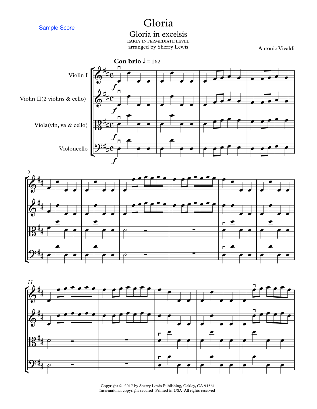 GLORIA IN EXCELSIS, Vivaldi, String Trio, Early Intermediate Level , early intermediate level for 2 (arr. Sherry Lewis Publishing)